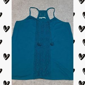 Teal Boho Racerback Swing Tank With Lace Large EUC